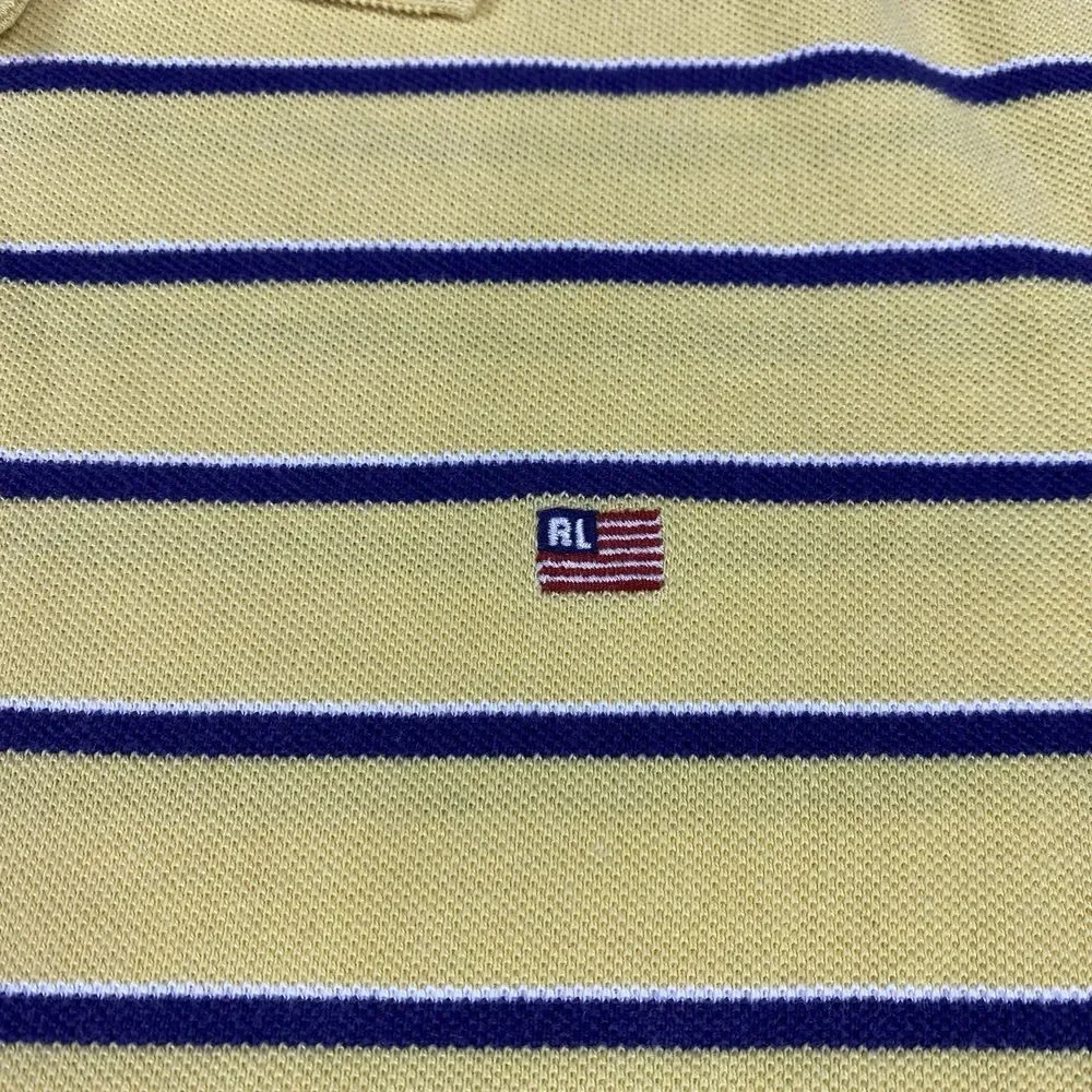 Polo Jeans Co Ralph Lauren Polo Shirt Men's Size XXL Yellow Striped Vintage Flag